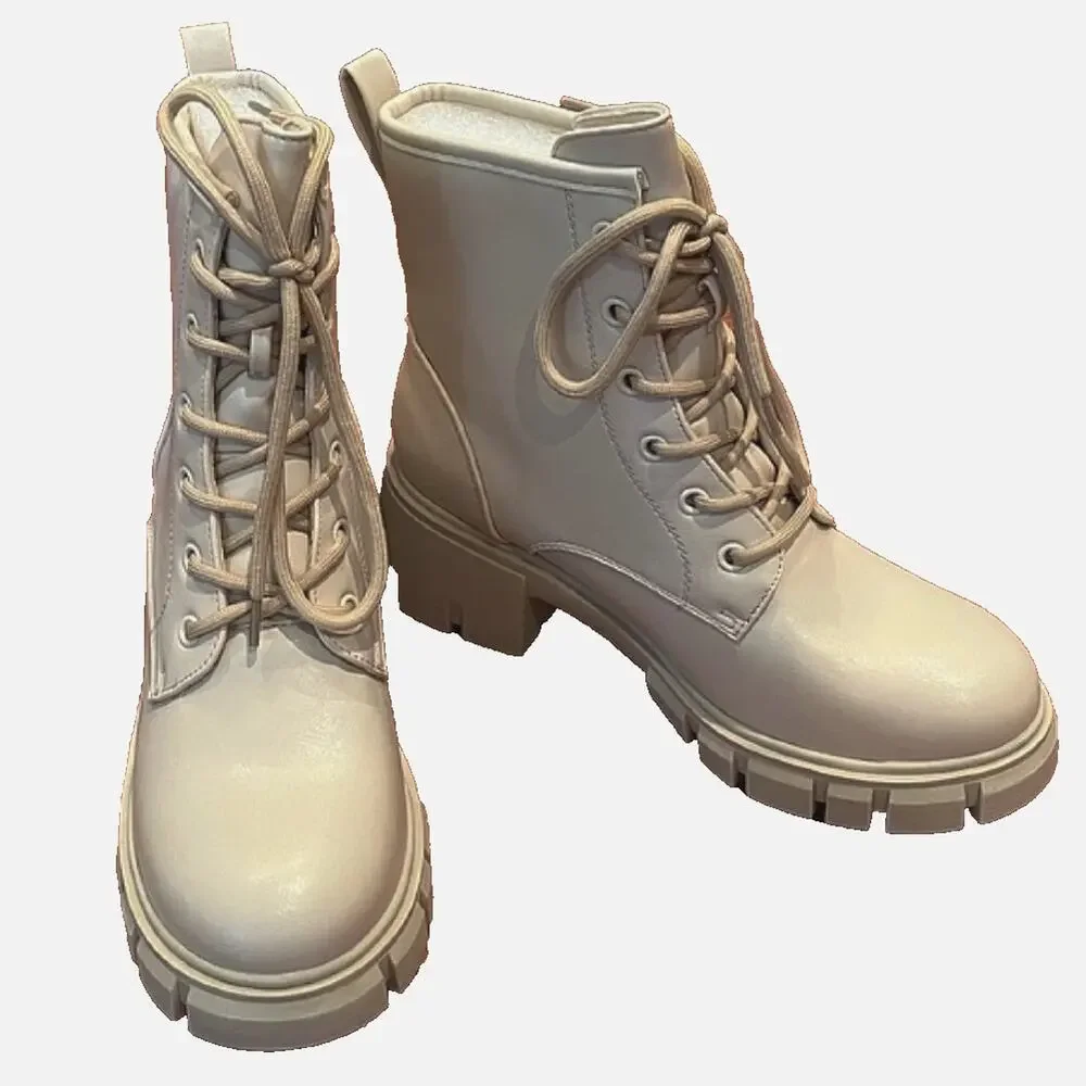 IDIFU IN2 Combat Boots Womens Ankle Boots Low Block Cute Stylish Casual Size 7 - Picture 4 of 5